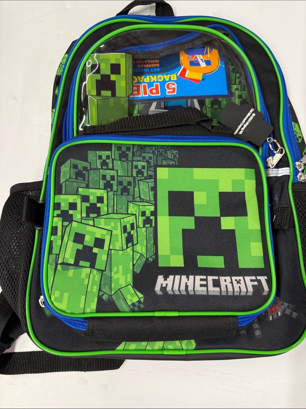 NEW Minecraft Backpack - Green Creeper Design w/ Lunchbox